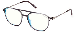 Tom Ford FT 5874-B BLUE BLOCK men Grey Geometric Eyeglasses
