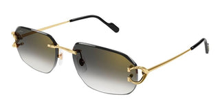 Cartier The Signature C De Cartier line is as respectful of the Maison’s rich tradition as it is edgy and innovative in its reinterpretation of vintage allure, expressed in a rimless rectangular shape enriched with the exquisite C Décor detail as an instant reference to Cartier’s iconic jewellery pieces. CT0468S men Gold Rectangle Sunglasses