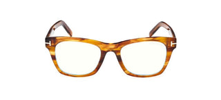 Tom Ford FT5886-B BLUE BLOCK men Havana Squared Eyeglasses