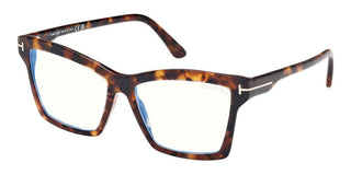 Tom Ford Ft5964-b Blue Block Women Havana Squared Eyeglasses