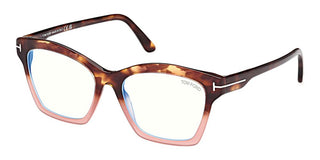 Tom Ford Ft5965-b Blue Block Women Havana Geometric Eyeglasses