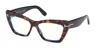 Tom Ford Ft6026-b Blue Block Women Havana Cat Eye Eyeglasses