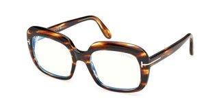 Tom Ford Ft6096-b Blue Block Women Havana Rectangle Eyeglasses