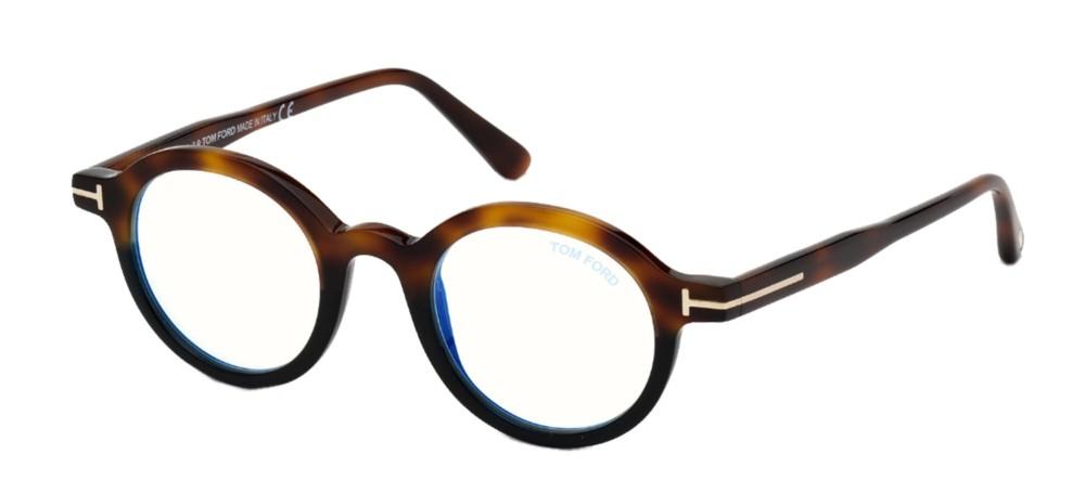 Tom Ford FT 5664-B BLUE BLOCK women Havana Round Eyeglasses 