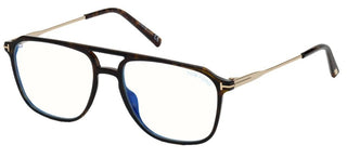Tom Ford FT 5665-B BLUE BLOCK men Havana Geometric Eyeglasses