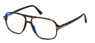 Tom Ford FT 5737-B BLUE BLOCK men Havana Pilot Eyeglasses