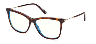 Tom Ford FT 5824-B BLUE BLOCK women Havana Geometric Eyeglasses