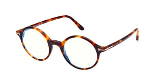 Tom Ford FT 5834-B BLUE BLOCK men Havana Round Eyeglasses