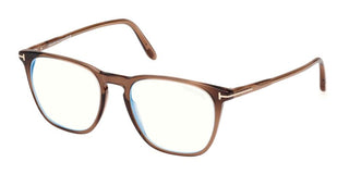 Tom Ford FT 5937-B BLUE BLOCK men Brown Geometric Eyeglasses
