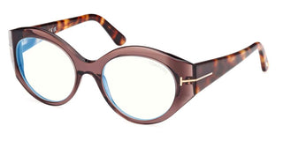 Tom Ford FT 5950-B BLUE BLOCK women Brown Round Eyeglasses