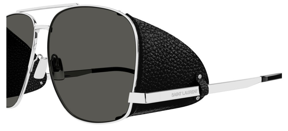 Saint Laurent Sl 653 Leon Leather Spoiler Men Silver Pilot  display picture 1